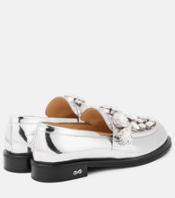 Mach & Mach Crystal-embellished metallic leather loafers