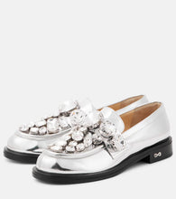 Mach & Mach Crystal-embellished metallic leather loafers