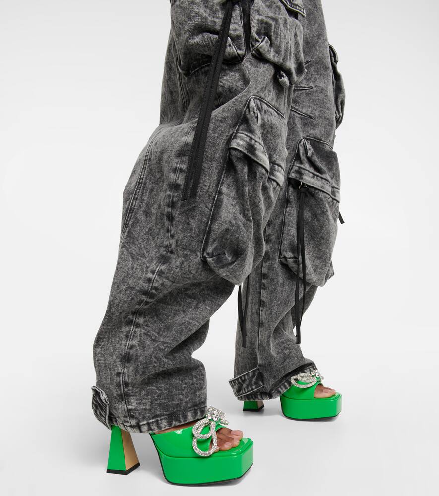 Mach & Mach Double Bow embellished leather platform sandals