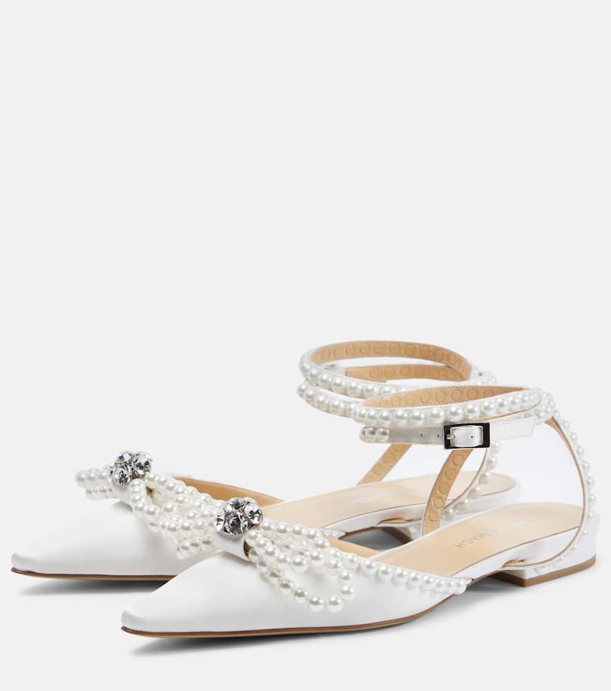 Mach & Mach Double Bow embellished satin ballet flats