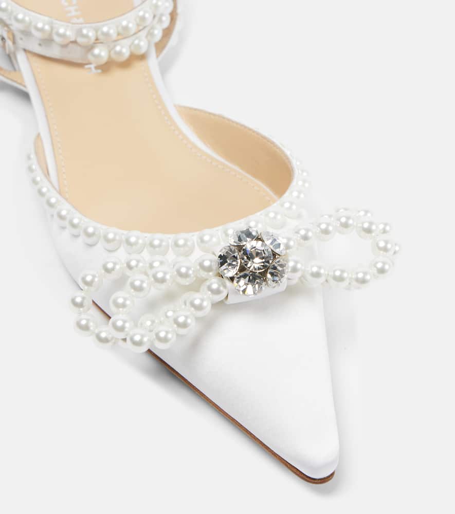 Mach & Mach Double Bow embellished satin ballet flats