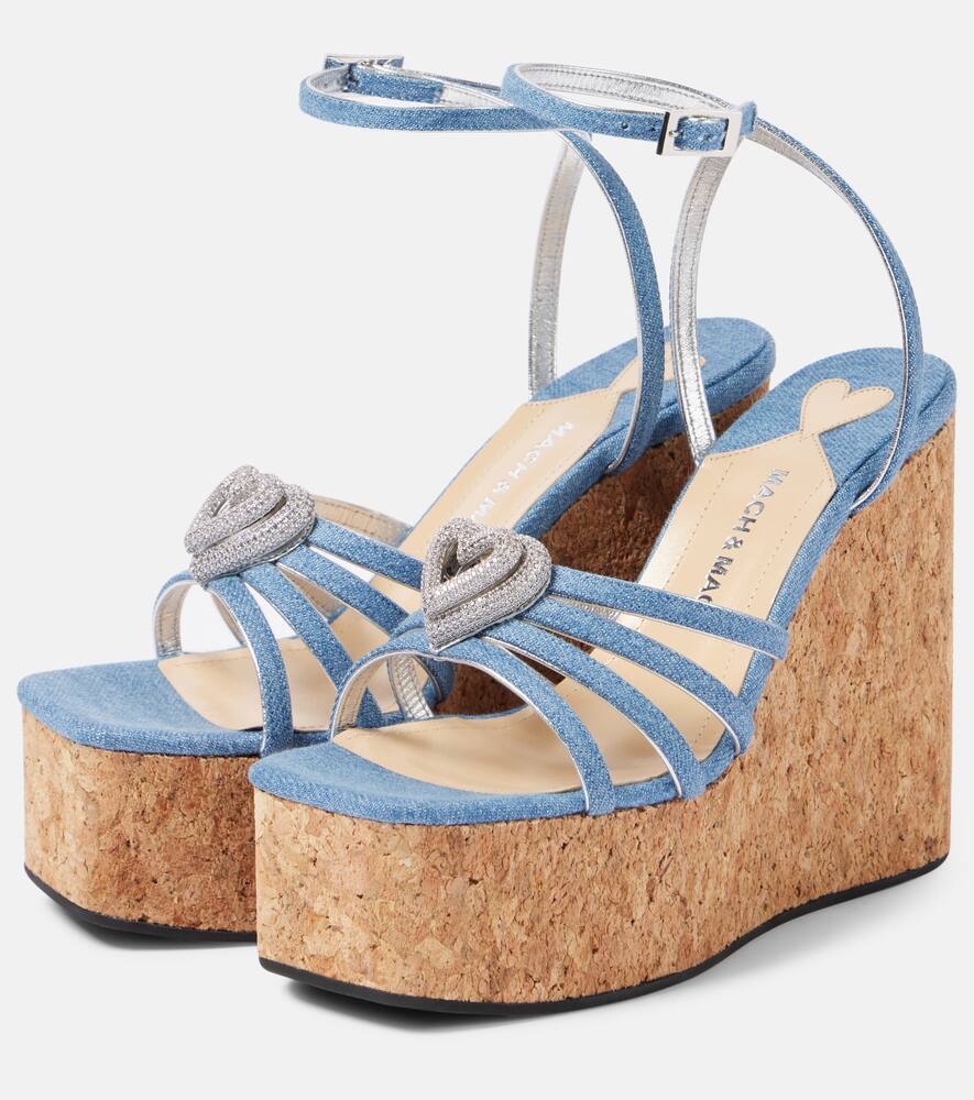 Mach & Mach Double Heart denim wedges