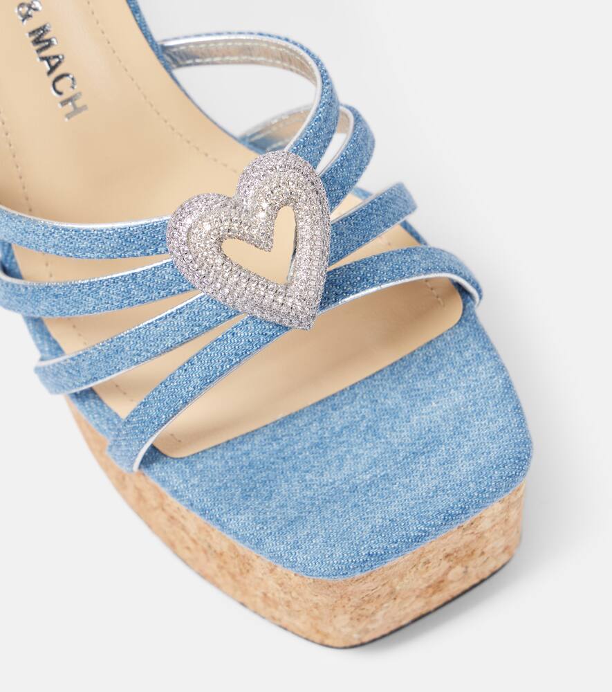 Mach & Mach Double Heart denim wedges