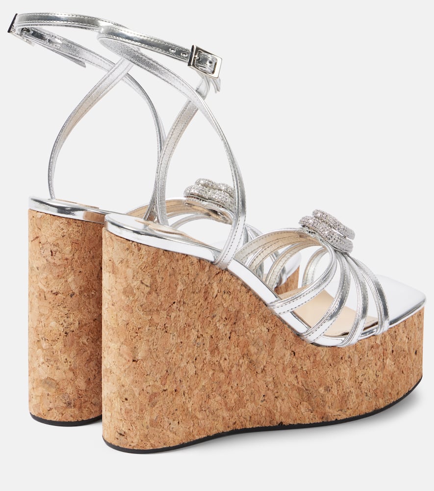 Mach & Mach Double Heart metallic leather sandals