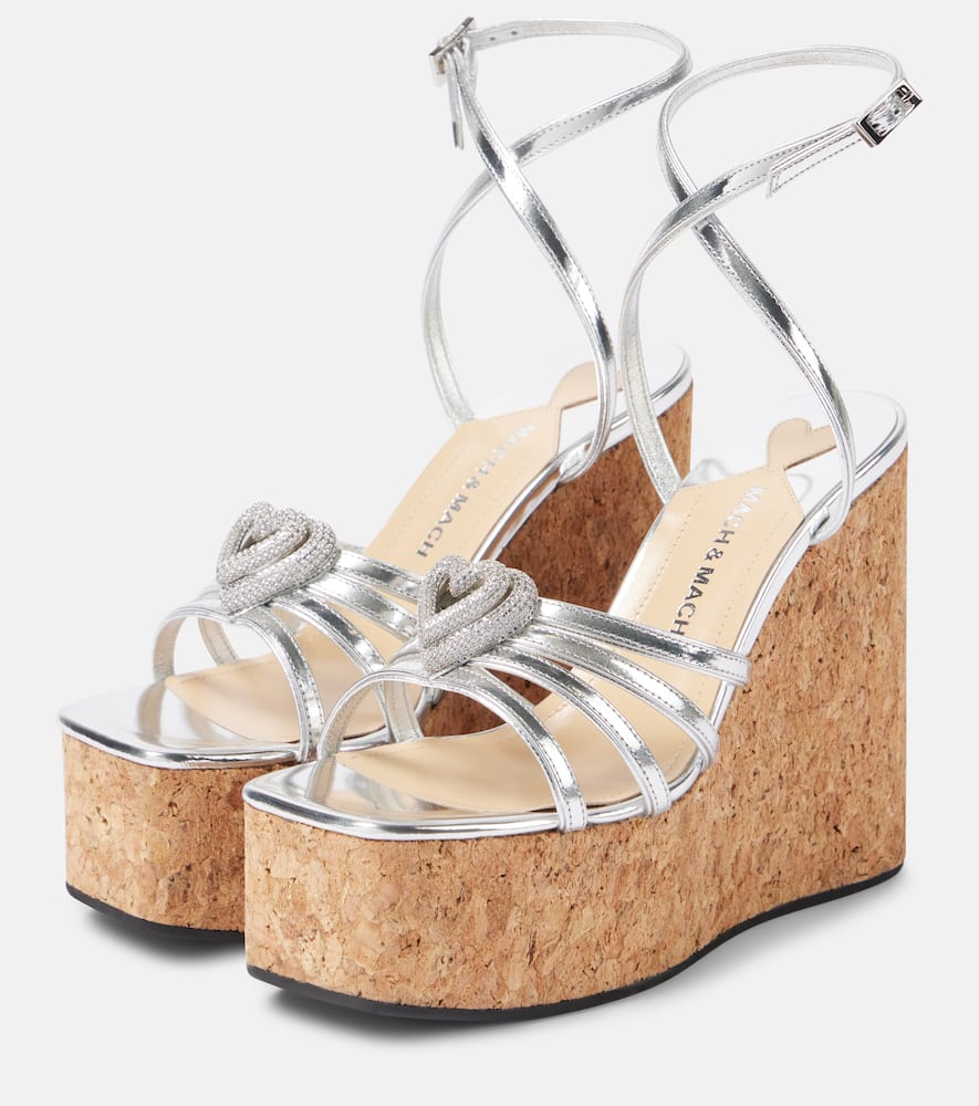 Mach & Mach Double Heart metallic leather sandals