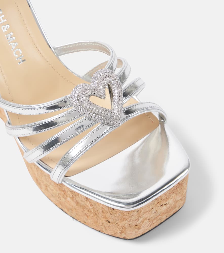 Mach & Mach Double Heart metallic leather sandals