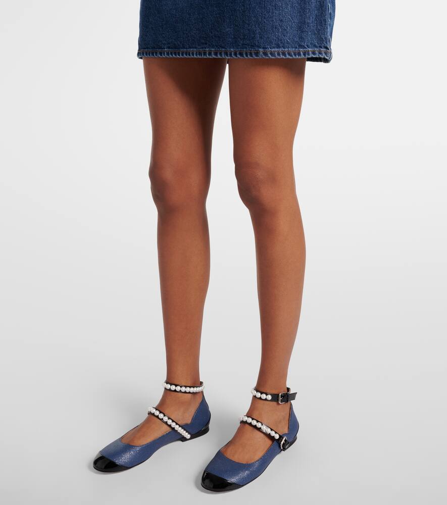 Mach & Mach Embellished denim Mary Jane flats