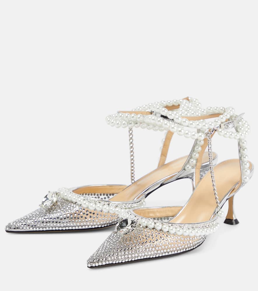 Mach & Mach Faux-pearl embellished PVC pumps