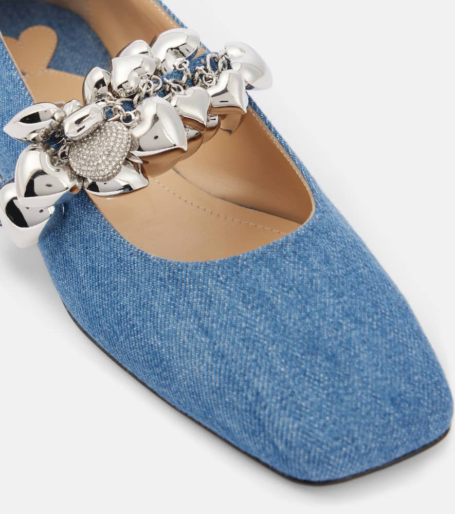 Mach & Mach Puffy Heart denim Mary Jane flats