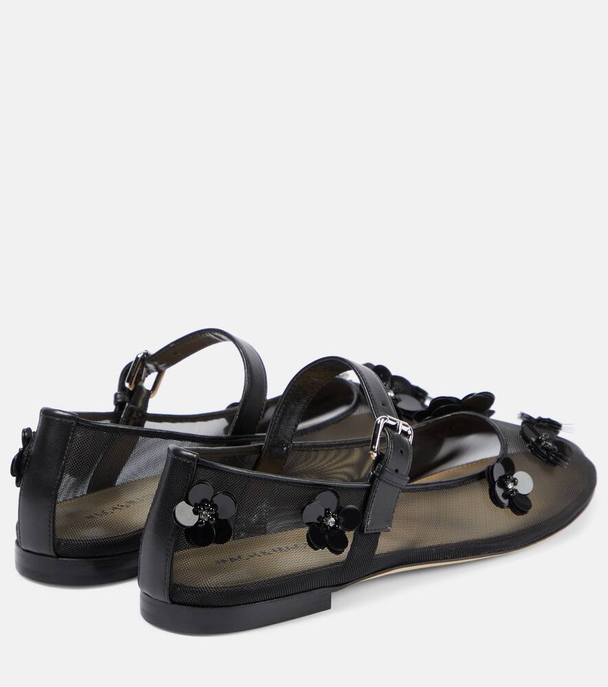 Mach & Mach Sequined floral-appliqu√É¬© Mary Jane flats
