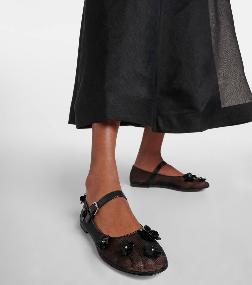 Mach & Mach Sequined floral-appliqu√É¬© Mary Jane flats