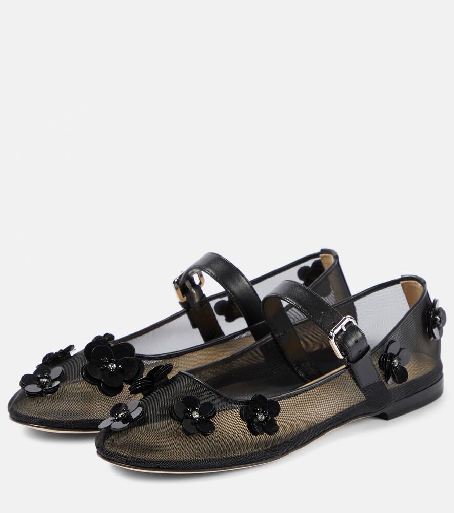 Mach & Mach Sequined floral-appliqu√É¬© Mary Jane flats