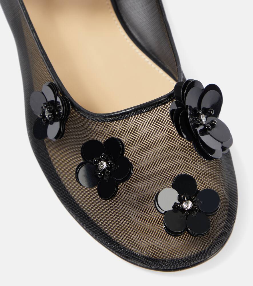 Mach & Mach Sequined floral-appliqu√É¬© Mary Jane flats