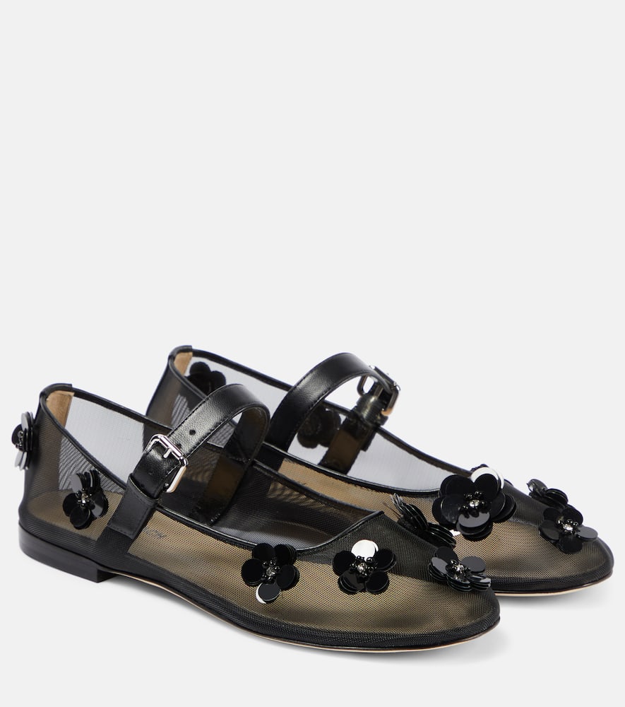 Mach & Mach Sequined floral-appliqu√É¬© Mary Jane flats