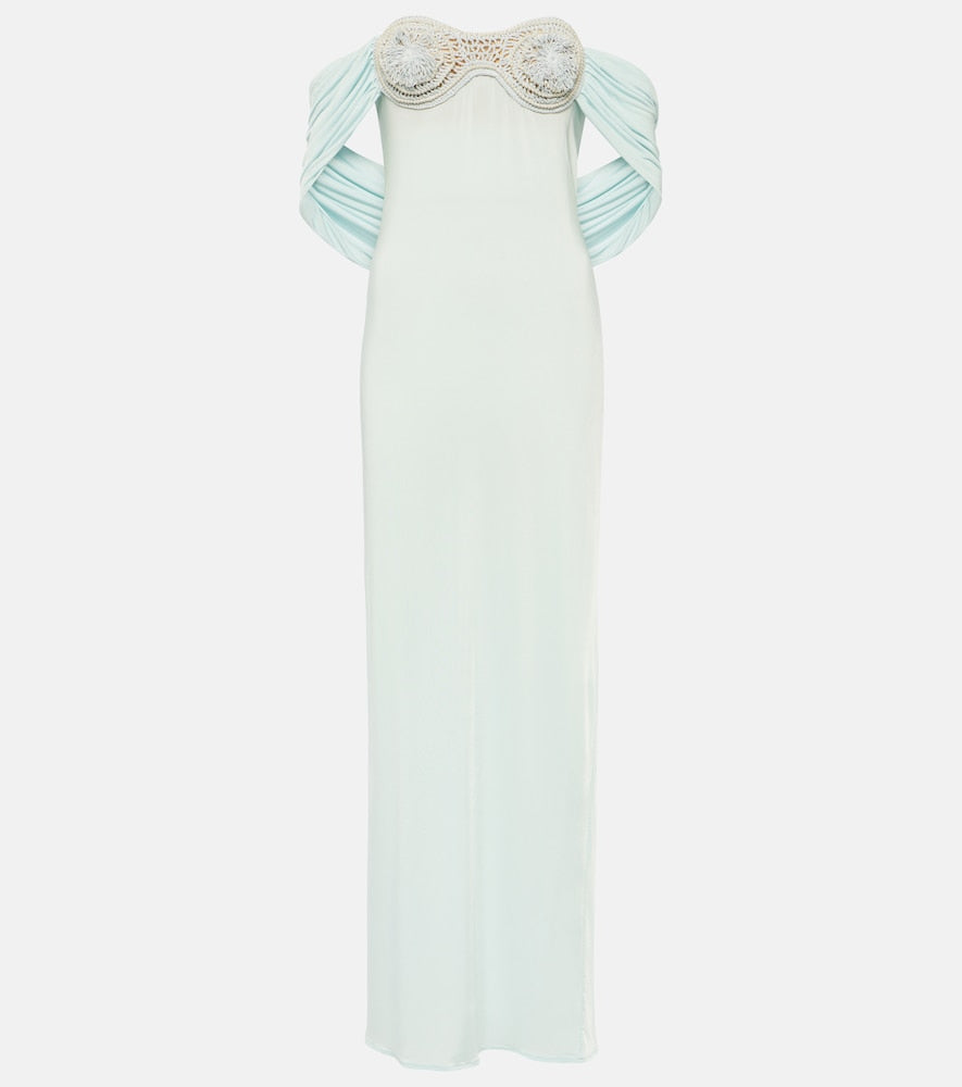 Magda Butrym Crochet-trimmed off-shoulder maxi dress. Magda Butrym 钩针饰边露肩长裙