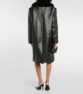 Magda Butrym Faux fur-trimmed leather coat