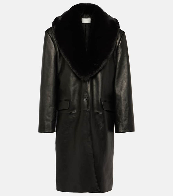 Magda Butrym Faux fur-trimmed leather coat