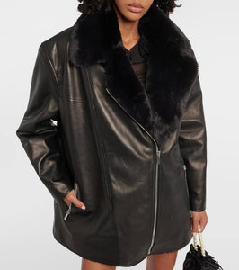 Magda Butrym Faux fur-trimmed leather jacket