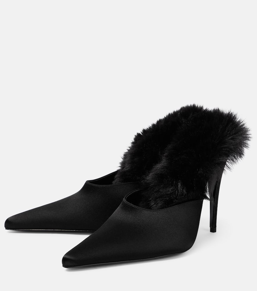 Magda Butrym Faux fur-trimmed satin mules