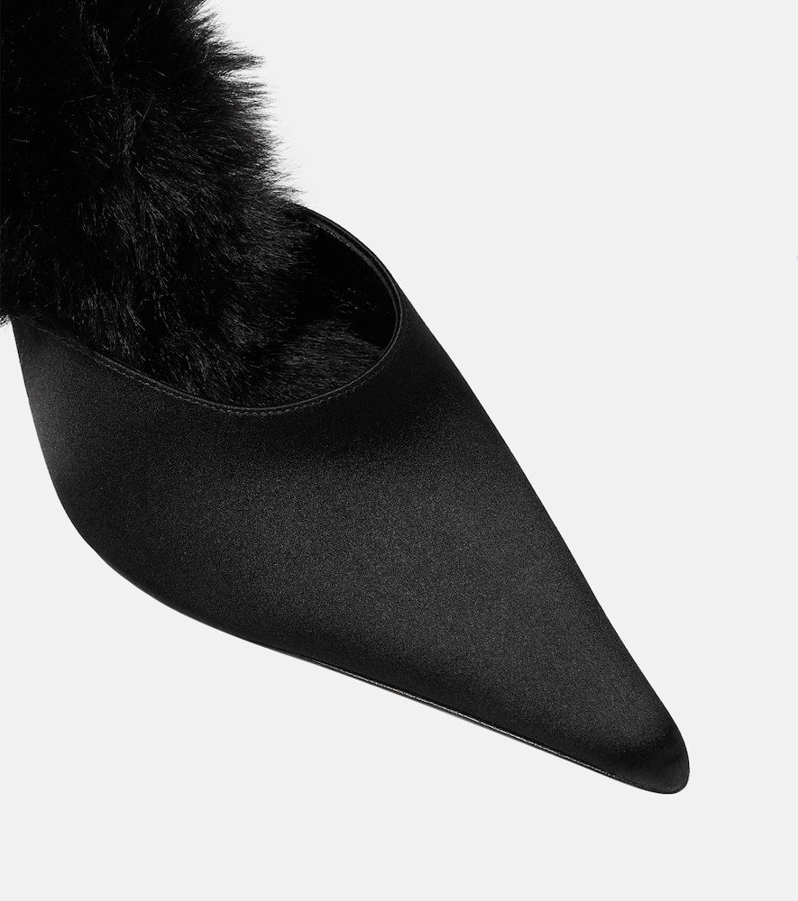 Magda Butrym Faux fur-trimmed satin mules