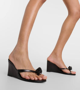 Magda Butrym Floral-appliqu√É¬© leather wedge mules
