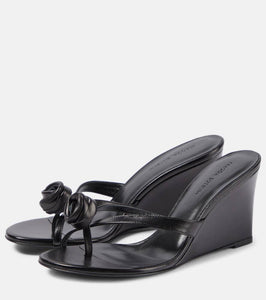 Magda Butrym Floral-appliqu√É¬© leather wedge mules