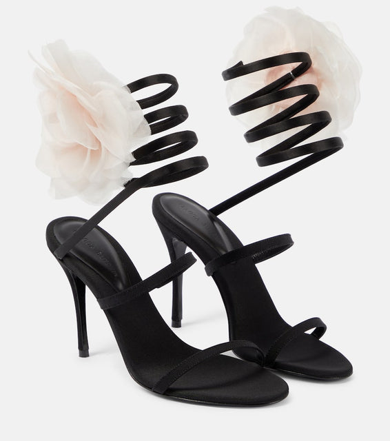 Magda Butrym Floral-appliqu√É¬© satin sandals