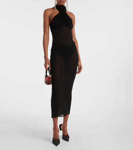 Magda Butrym Floral-appliqu√É¬© sheer cocktail dress