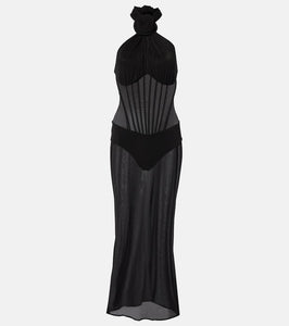Magda Butrym Floral-appliqu√É¬© sheer cocktail dress