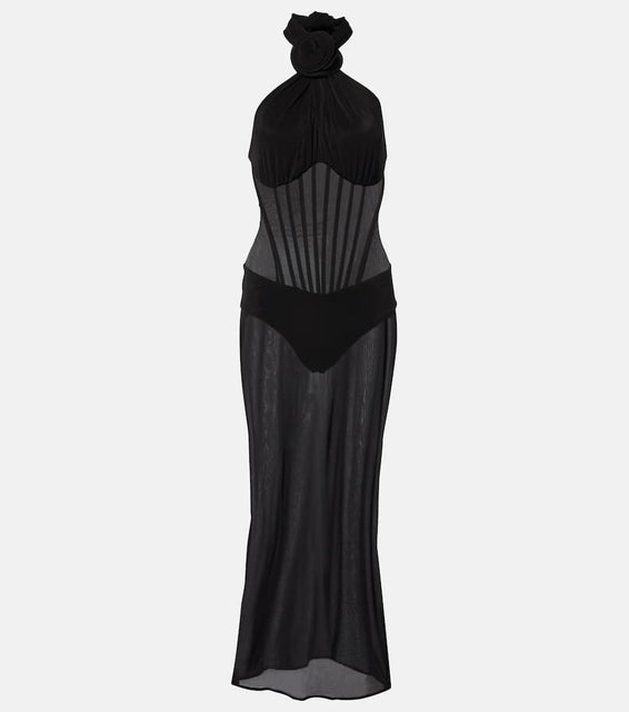 Magda Butrym Floral-appliqu√É¬© sheer cocktail dress
