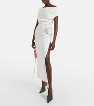 Magda Butrym Floral-appliqué off-shoulder silk midi dress