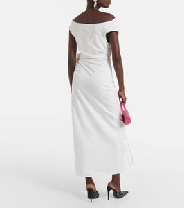Magda Butrym Floral-appliqué off-shoulder silk midi dress