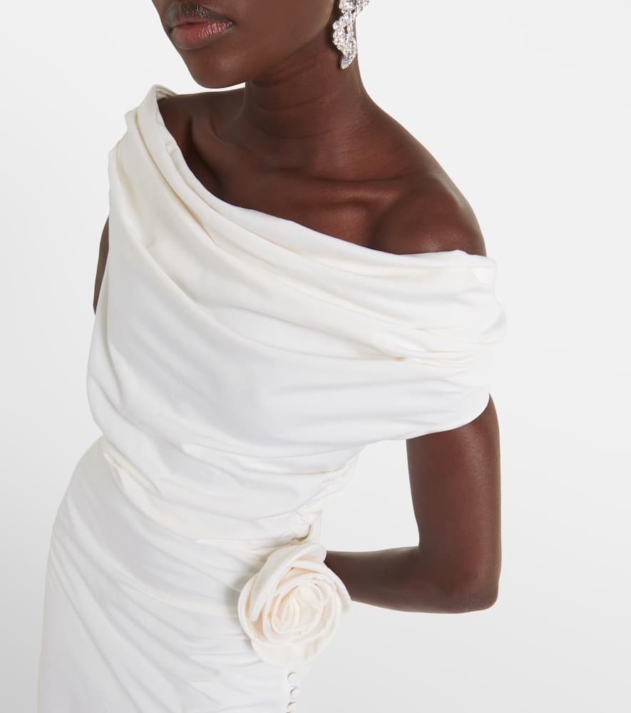 Magda Butrym Floral-appliqué off-shoulder silk midi dress