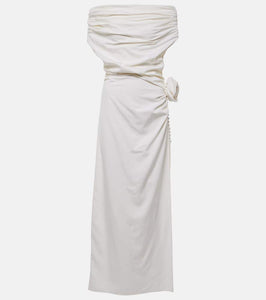 Magda Butrym Floral-appliqué off-shoulder silk midi dress