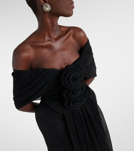 Magda Butrym Floral-appliqué off-shoulder silk minidress