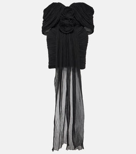 Magda Butrym Floral-appliqué off-shoulder silk minidress