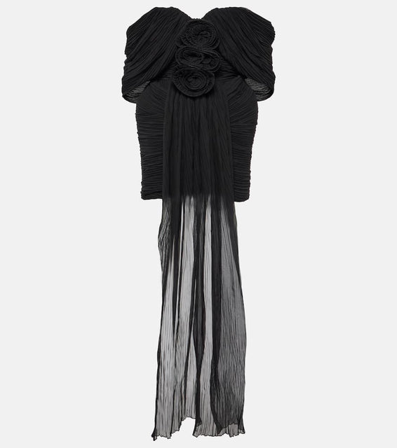 Magda Butrym Floral-appliqué off-shoulder silk minidress
