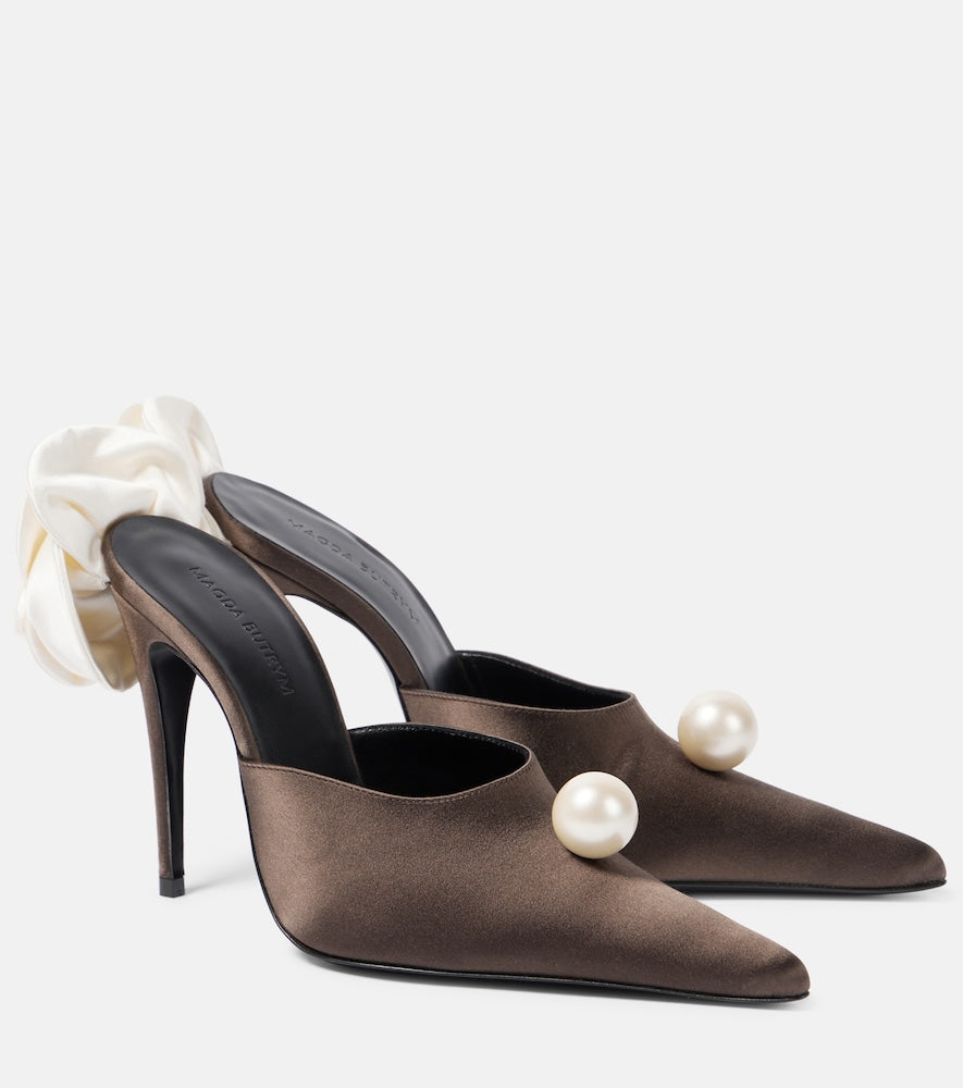 Magda Butrym Floral-applique satin mules