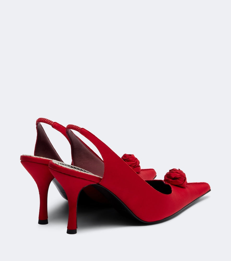 Magda Butrym Floral-applique satin slingback pumps