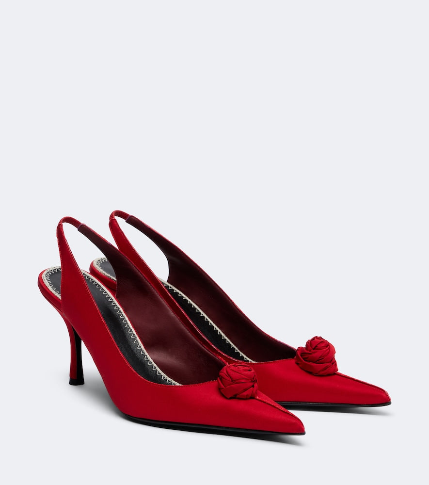Magda Butrym Floral-applique satin slingback pumps