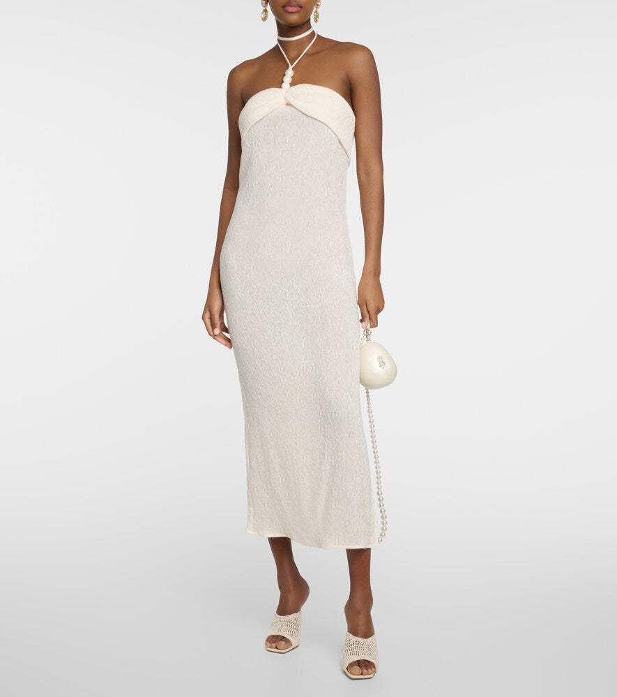 Magda Butrym Pearl-detail halterneck midi dress