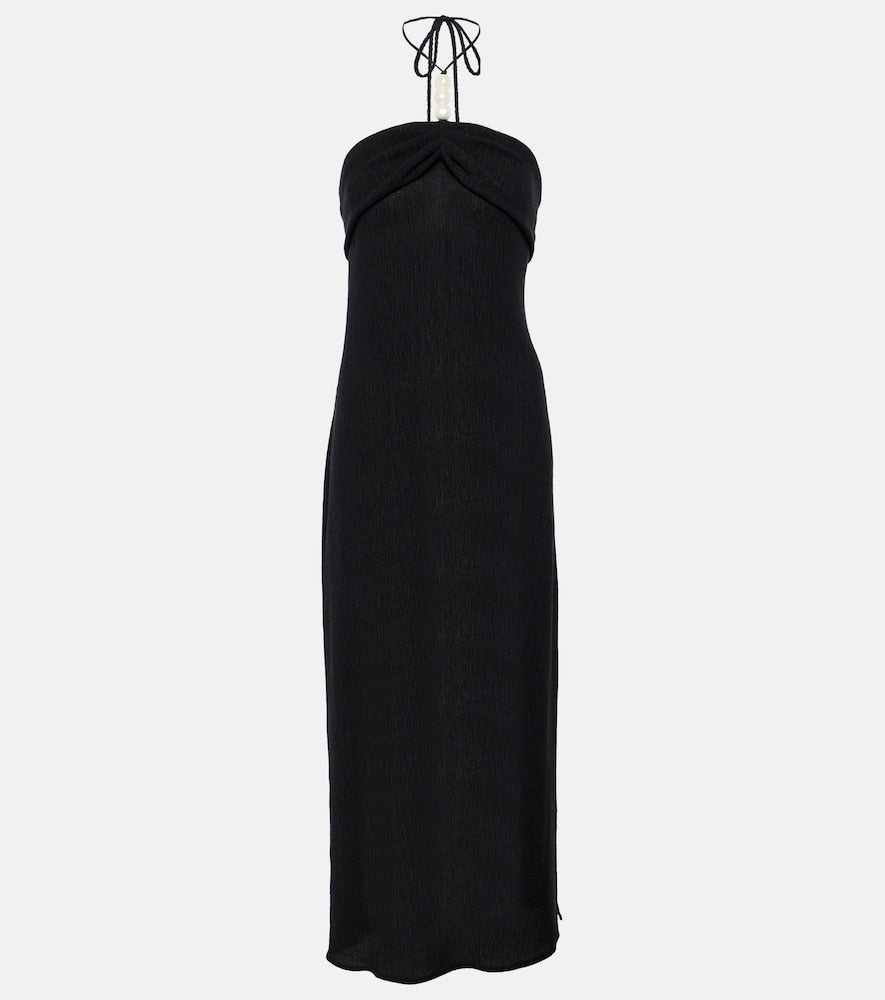 Magda Butrym Pearl-detail halterneck midi dress. Magda Butrym 珍珠装饰露背中长连衣裙
