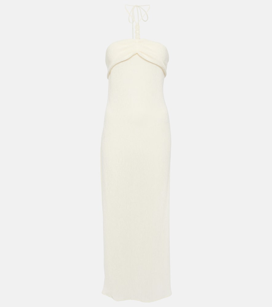 Magda Butrym Pearl-detail halterneck midi dress. Magda Butrym 珍珠装饰露背中长连衣裙
