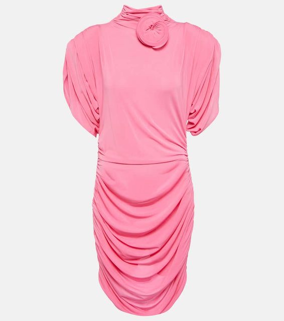 Magda Butrym Rose-appliqué ruched jersey minidress