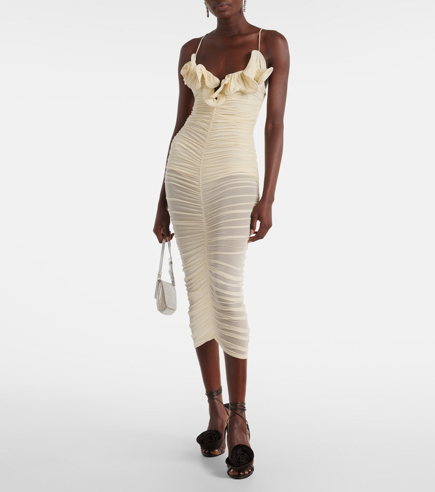 Magda Butrym Semi-sheer ruched jersey midi dress