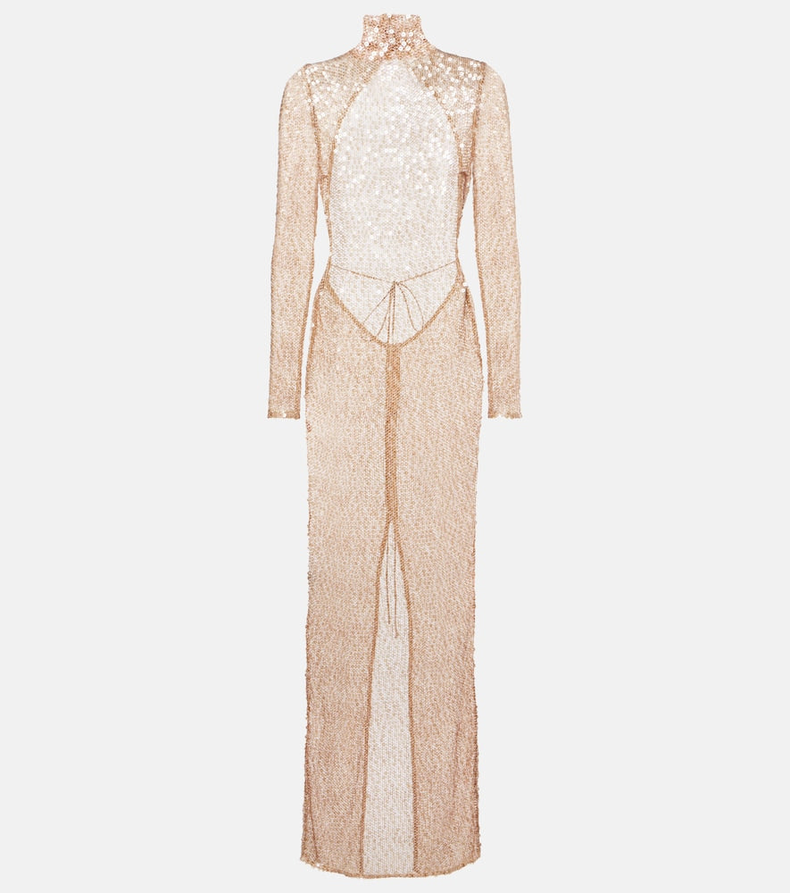 Magda Butrym Sequined turtleneck sheer maxi dress. Magda Butrym 亮片高领薄纱长裙