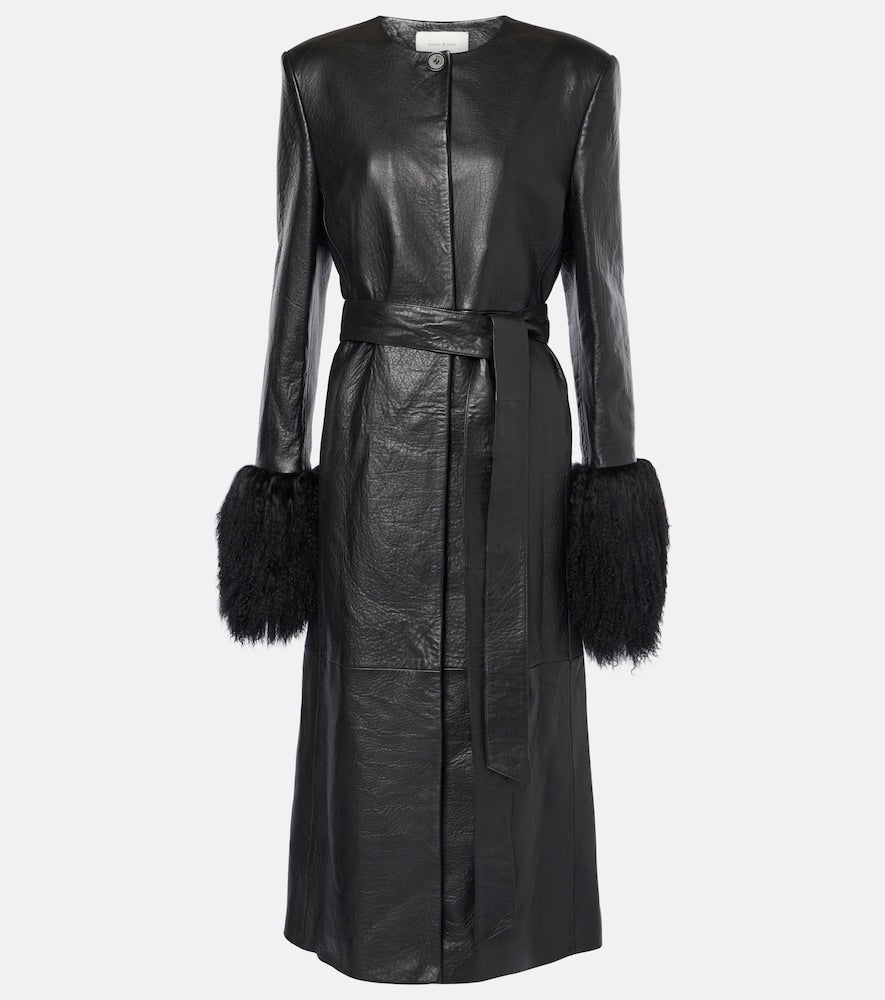 Magda Butrym Shearling-trimmed leather coat - 玛格达·布特里姆羊毛饰边皮大衣