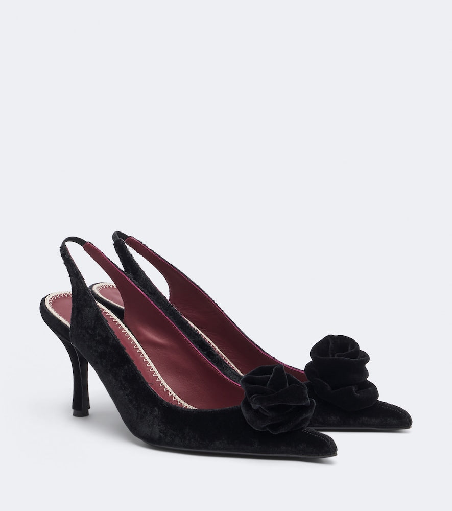 Magda Butrym Floral-applique velvet slingback pumps in Black - Mid Heel Pumps