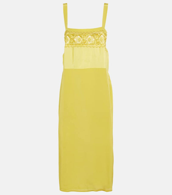 Maison Margiela Lace-trimmed silk-blend midi dress