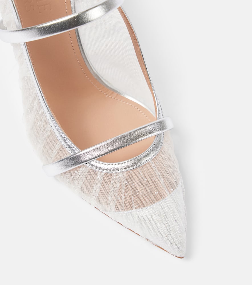 Malone Souliers Maureen 85 leather-trimmed glitter mules